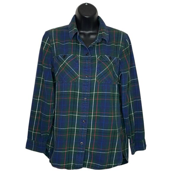 Madewell Flannel Shirt Womens Small Plaid Long Sleeve Button Down Tartan Green - Picture 1 of 8